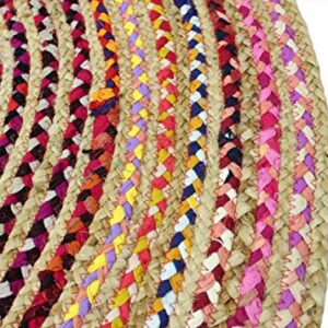 COTTON CRAFT Jute Chindi Braid Rag Rug - Boho Farmhouse Rustic Area Accent Throw Rug - Handwoven Reversible Natural Recycled Cotton - Living Room Den Study Home Décor Gift - 4 Feet Round - Multi Color