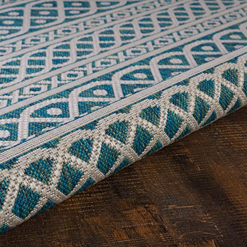 RUGBUGGERY Indoor Outdoor Anti-Fade Moroccan Boho Panel Area Rug 8'x10' Ocean Blue (Bohemian, Southwestern, Transitional, Pet Friendly, Non Shedding, Stain Resistant)
