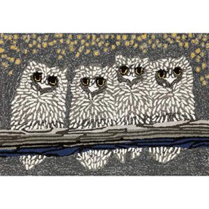 liora manne frontporch indoor outdoor rug – novelty design, hand hooked, weather resistant, uv stabilized, foyers, porches, patios & decks, owls, 2′ x 3′