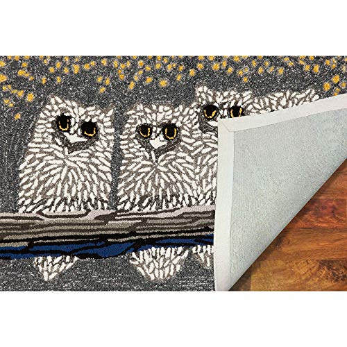 Liora Manne Frontporch Indoor Outdoor Rug - Novelty Design, Hand Hooked, Weather Resistant, UV Stabilized, Foyers, Porches, Patios & Decks, Owls, 2' x 3'