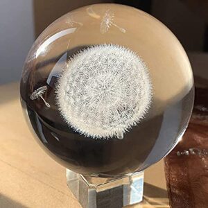 hdcrystalgifts crystal 2.4 inch (60mm) carving dandelion crystal ball with free glass stand,fengshui glass ball home decoration