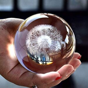 HDCRYSTALGIFTS Crystal 2.4 inch (60mm) Carving Dandelion Crystal Ball with Free Glass Stand,Fengshui Glass Ball Home Decoration
