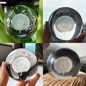 HDCRYSTALGIFTS Crystal 2.4 inch (60mm) Carving Dandelion Crystal Ball with Free Glass Stand,Fengshui Glass Ball Home Decoration