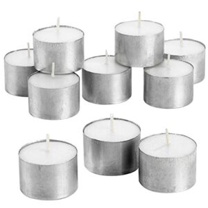 White Tea Light Candles in Metal Cups - Pack of 72 Unscented Tealights – 8 Hour Burn Time – Smokeless, Dripless, Long Lasting Bulk Set.