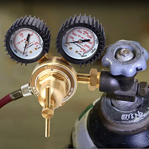 BETOOLL Nitrogen Regulator with 0-600 PSI Delivery Pressure Equipment Brass Inlet Outlet Connection Gauges