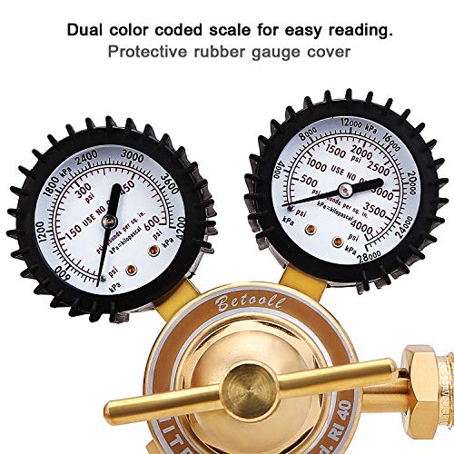 BETOOLL Nitrogen Regulator with 0-600 PSI Delivery Pressure Equipment Brass Inlet Outlet Connection Gauges