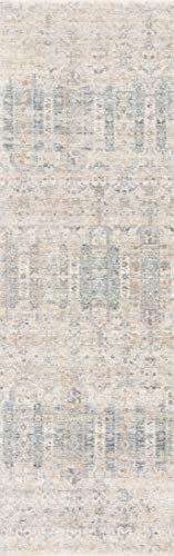 Loloi Pandora Collection Distressed Persian Vintage Area Rug, 2'0" x 3'4", Ivory/Mist