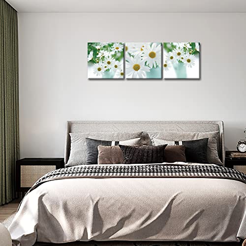 So Crazy Art- White Daisy Wall Art Decor Daisies Flower in Vase Canvas Pictures Artwork 3 Panel Plant Painting Prints for Home Living Dining Room Kitchen