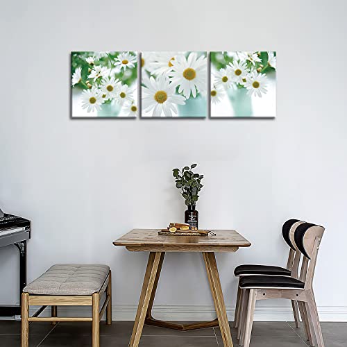 So Crazy Art- White Daisy Wall Art Decor Daisies Flower in Vase Canvas Pictures Artwork 3 Panel Plant Painting Prints for Home Living Dining Room Kitchen