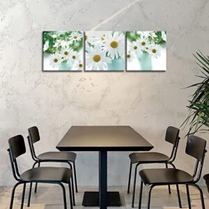 So Crazy Art- White Daisy Wall Art Decor Daisies Flower in Vase Canvas Pictures Artwork 3 Panel Plant Painting Prints for Home Living Dining Room Kitchen