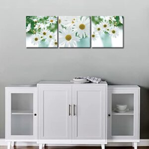 So Crazy Art- White Daisy Wall Art Decor Daisies Flower in Vase Canvas Pictures Artwork 3 Panel Plant Painting Prints for Home Living Dining Room Kitchen