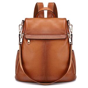 kattee women’s anti-theft backpack purse genuine leather shoulder bag fashion ladies satchel bags – brown