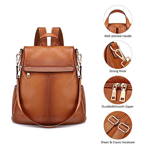 Kattee Women's Anti-Theft Backpack Purse Genuine Leather Shoulder Bag Fashion Ladies Satchel Bags - Brown