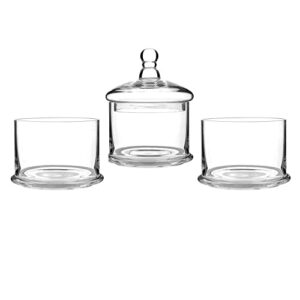 MyGift Modern 3 Tier Clear Glass Stacking Apothecary Jars with Lid, Round Glass Display Candy and Cookie Containers, 16 inch Tall