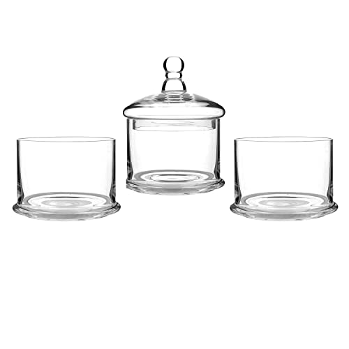MyGift Modern 3 Tier Clear Glass Stacking Apothecary Jars with Lid, Round Glass Display Candy and Cookie Containers, 16 inch Tall