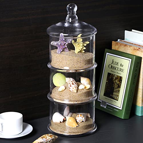 MyGift Modern 3 Tier Clear Glass Stacking Apothecary Jars with Lid, Round Glass Display Candy and Cookie Containers, 16 inch Tall