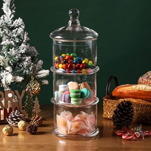 MyGift Modern 3 Tier Clear Glass Stacking Apothecary Jars with Lid, Round Glass Display Candy and Cookie Containers, 16 inch Tall