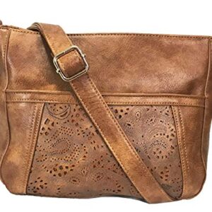 Zzfab Laser Cut Locking Small Concealed Carry Purse CCW Crossbody Bag with Credit Card Slots Brown