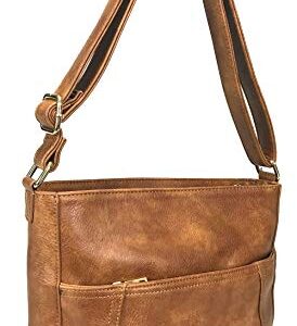 Zzfab Laser Cut Locking Small Concealed Carry Purse CCW Crossbody Bag with Credit Card Slots Brown