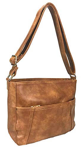 Zzfab Laser Cut Locking Small Concealed Carry Purse CCW Crossbody Bag with Credit Card Slots Brown