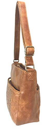 Zzfab Laser Cut Locking Small Concealed Carry Purse CCW Crossbody Bag with Credit Card Slots Brown