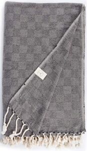 bersuse 100% cotton milas xl throw blanket turkish towel – 60×90 inches, black