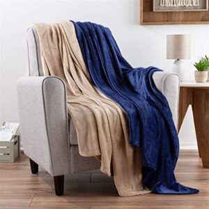 Lavish Home Fleece Throw Blanket-Set of 2-Navy Blue & Sand Plush 60”x50” Blankets- Soft & Cozy for Travel, Outdoor Events & Lounging on The Sofa or a Chair by LHC
