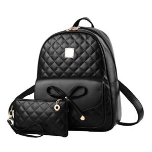 i ihayner girls bowknot 2-pcs fashion backpack cute mini leather backpack purse for women travel bag ladies shoulder bags black