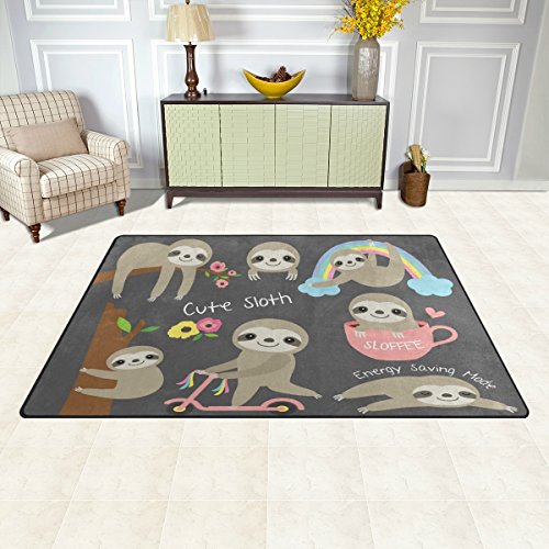 WOZO Cute Sloth Floral Rainbow Tree Area Rug Rugs Non-Slip Floor Mat Doormats Living Dining Room Bedroom Dorm 31 x 20 inches Home Decor