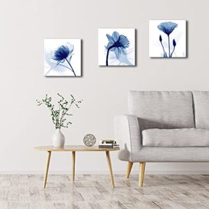 Wieco Art Blue Abstract Flowers 3 Panels Giclee Canvas Prints Wall Art Modern Pictures Artwork for Living Room Bedroom and Home Decorations