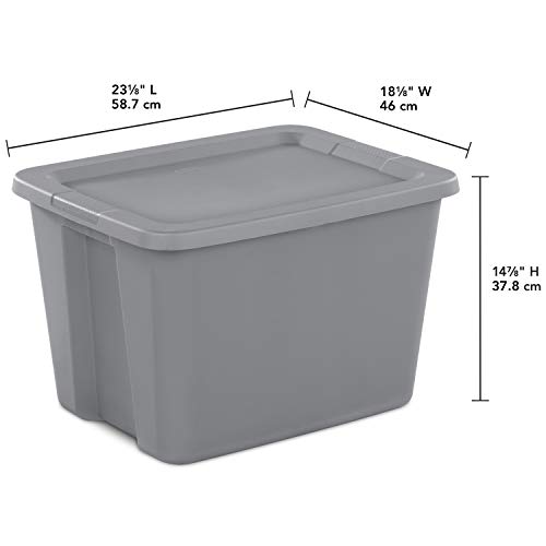 STERILITE Case of 8 Bins 18 Gallon Containers 68 Liter Gray Storage Totes Steel Colored Organization Boxes