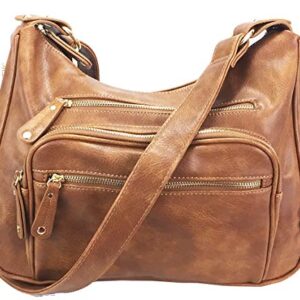 Zzfab Fashion Locking Concealed Carry Big Hobo Bag CCW Cross Body Bag with Credit Card Slots Brown