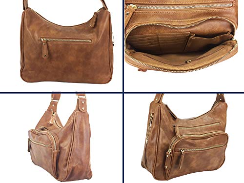 Zzfab Fashion Locking Concealed Carry Big Hobo Bag CCW Cross Body Bag with Credit Card Slots Brown