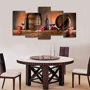 Cao Gen Decor Art-K60527 5 panels Wall Art Fruit Grape Red Wine Glass Painting on Canvas Stretched and Framed Canvas Prints Ready to Hang for Dining Room Art Wall Decor Artwork