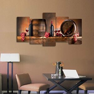 Cao Gen Decor Art-K60527 5 panels Wall Art Fruit Grape Red Wine Glass Painting on Canvas Stretched and Framed Canvas Prints Ready to Hang for Dining Room Art Wall Decor Artwork