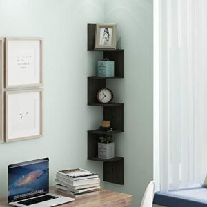 Furinno Rossi Wall Mount Floating Corner Shelf, 5-Tier Radial, Espresso