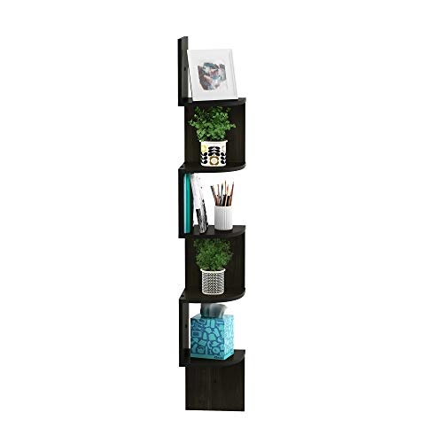 Furinno Rossi Wall Mount Floating Corner Shelf, 5-Tier Radial, Espresso