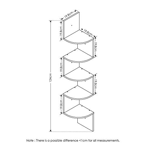 Furinno Rossi Wall Mount Floating Corner Shelf, 5-Tier Radial, Espresso
