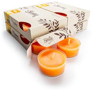 mango & papaya premium tealight candles bulk pack – 24 orange highly scented tea lights – beautiful candlelight – made in the usa – fruit & berry collection