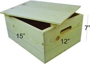 wooden pine box with hand holes and a drop on lid