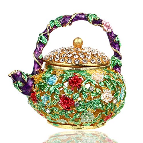 YU FENG Mini Teapot Trinket Box Hinged for Girls Ring Holder Handmade Ring Holder Dish Decorated (teapot)