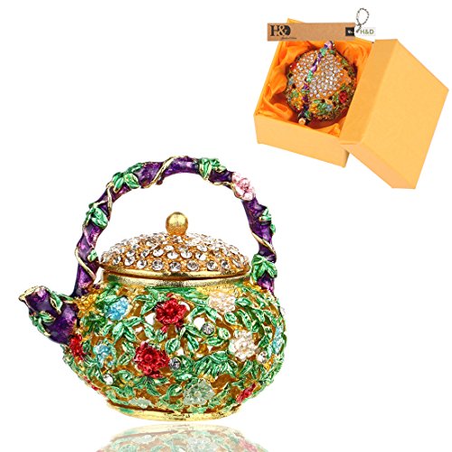 YU FENG Mini Teapot Trinket Box Hinged for Girls Ring Holder Handmade Ring Holder Dish Decorated (teapot)