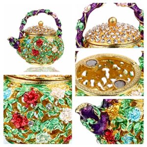 YU FENG Mini Teapot Trinket Box Hinged for Girls Ring Holder Handmade Ring Holder Dish Decorated (teapot)