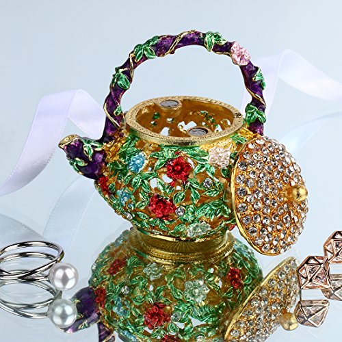 YU FENG Mini Teapot Trinket Box Hinged for Girls Ring Holder Handmade Ring Holder Dish Decorated (teapot)