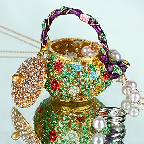 YU FENG Mini Teapot Trinket Box Hinged for Girls Ring Holder Handmade Ring Holder Dish Decorated (teapot)