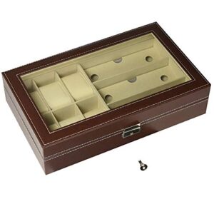 AUTOARK Leather 6 Watch Box Jewelry Case and 3 Piece Eyeglasses Storage and Sunglass Glasses Display Case Organizer,Brown,AW-020