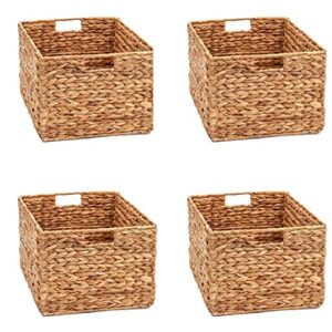 large foldable rectangle woven wicker basket bins for storage by trademark innovations (set of 4)