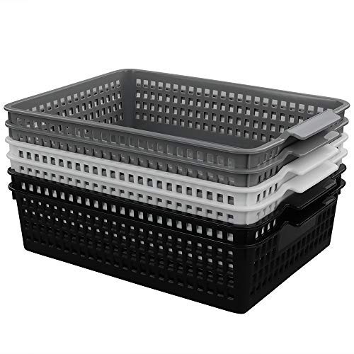 Utiao Plastic Baskets for Organizing Files, Paper, Letter, 6 Packs(Black, White, Grey)