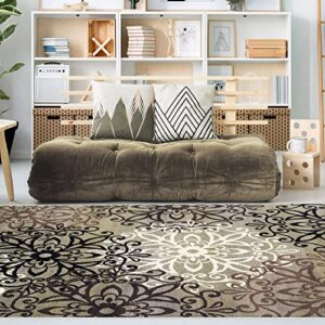 superior indoor large area rug for bedroom, living/ dining room, entryway, office, farmhouse aesthetic floor throw, modern floral geometric decor, jute backing, leigh collection, 8′ x 10′, blue