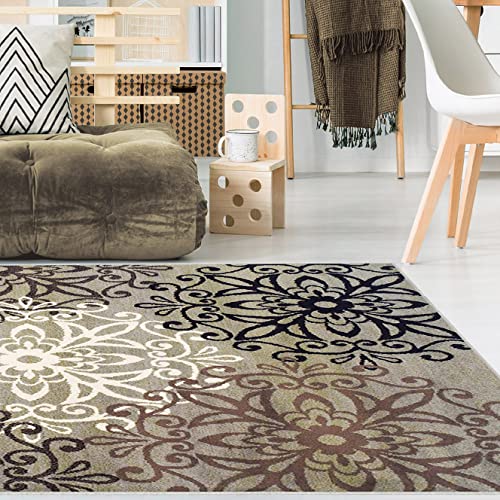 Superior Indoor Large Area Rug for Bedroom, Living/ Dining Room, Entryway, Office, Farmhouse Aesthetic Floor Throw, Modern Floral Geometric Decor, Jute Backing, Leigh Collection, 8' x 10', Blue